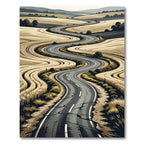 Winding Country Road Wheat Field Landscape Rug