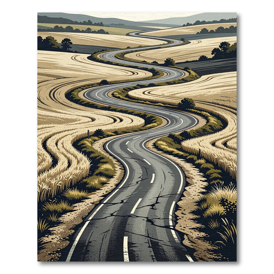 Winding Country Road Wheat Field Landscape Rug