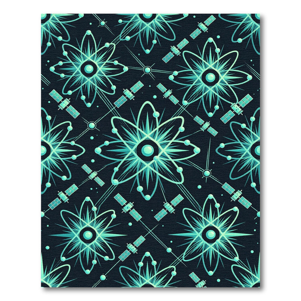 Teal Atomic Satellite SciFi Pattern Rug