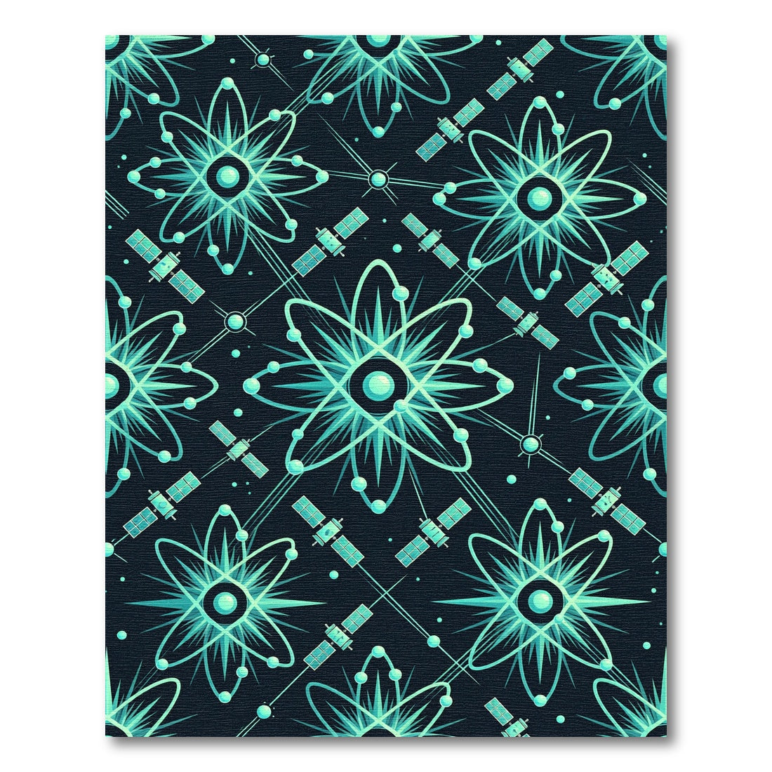 Teal Atomic Satellite SciFi Pattern Rug