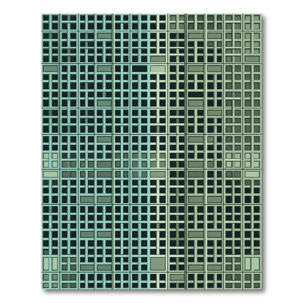 Aqua Geometric Architectural Grid Rug