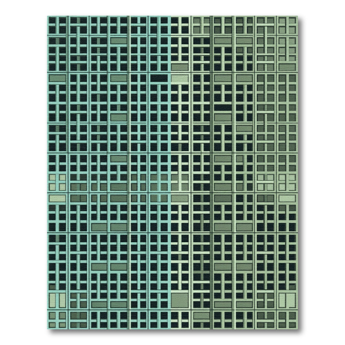Aqua Geometric Architectural Grid Rug