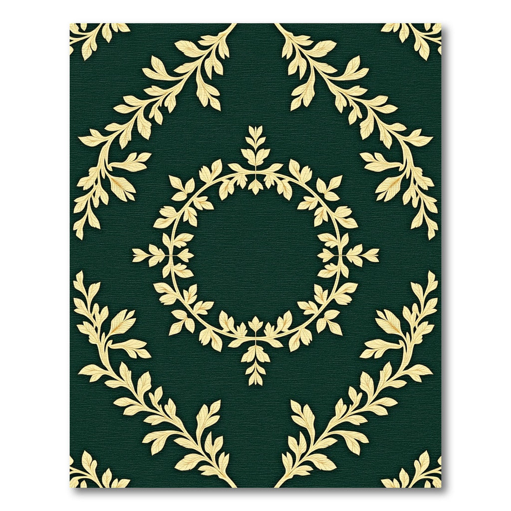 Golden Laurel Wreath Leafy Damask Rug