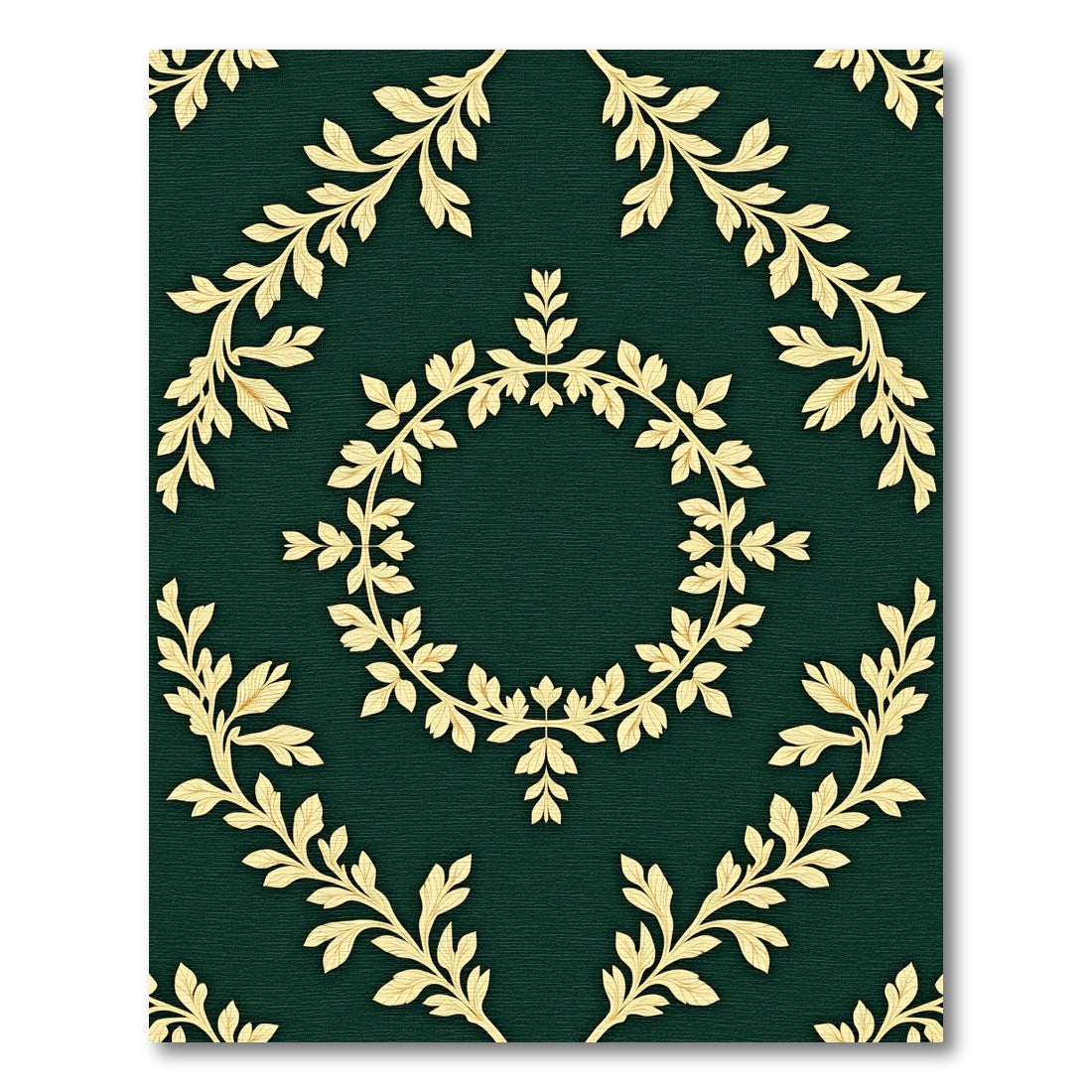 Golden Laurel Wreath Leafy Damask Rug
