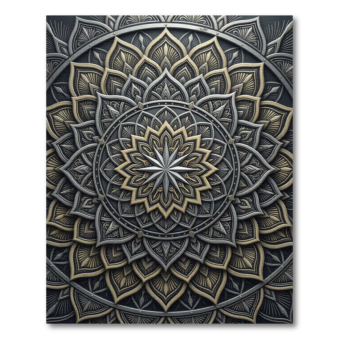 Ornate Metallic Silver and Gold Mandala Rug