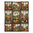 Autumn Harvest Window Landscape Grid Rug