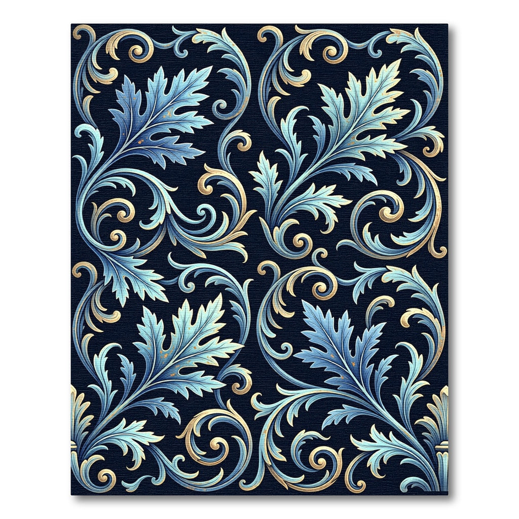 Azure Gold Swirling Leaf Flourish Rug