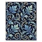Azure Gold Swirling Leaf Flourish Rug