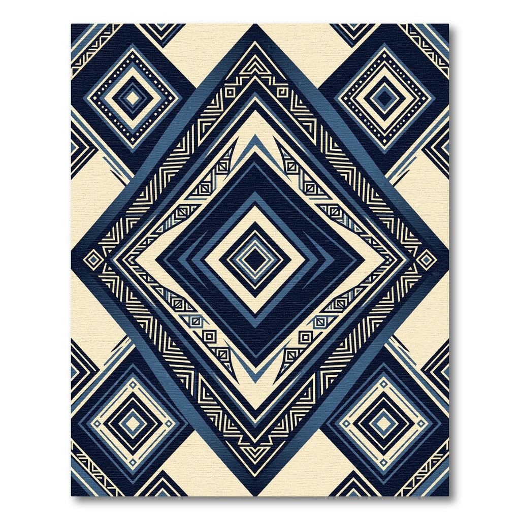 Navy Blue Geometric Diamond Art Rug