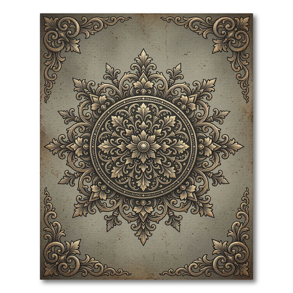 Intricate Bronze Filigree Floral Medallion Rug