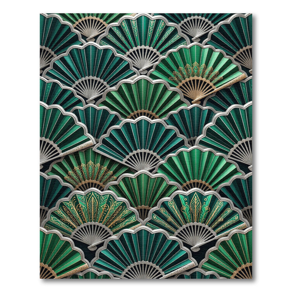 Emerald Green Gilded Fan Repeat Rug