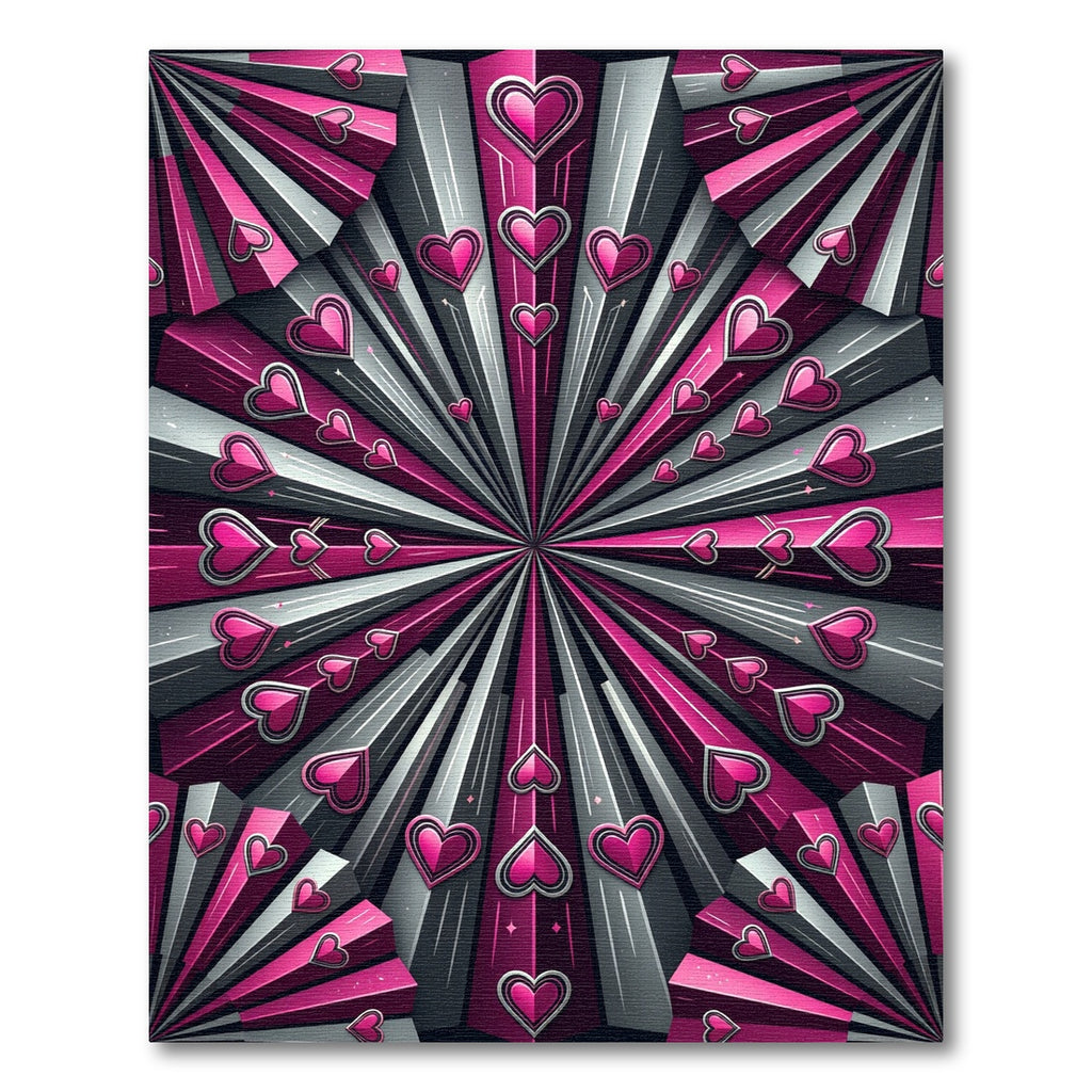 Pink And Gray Burst Heart Rug