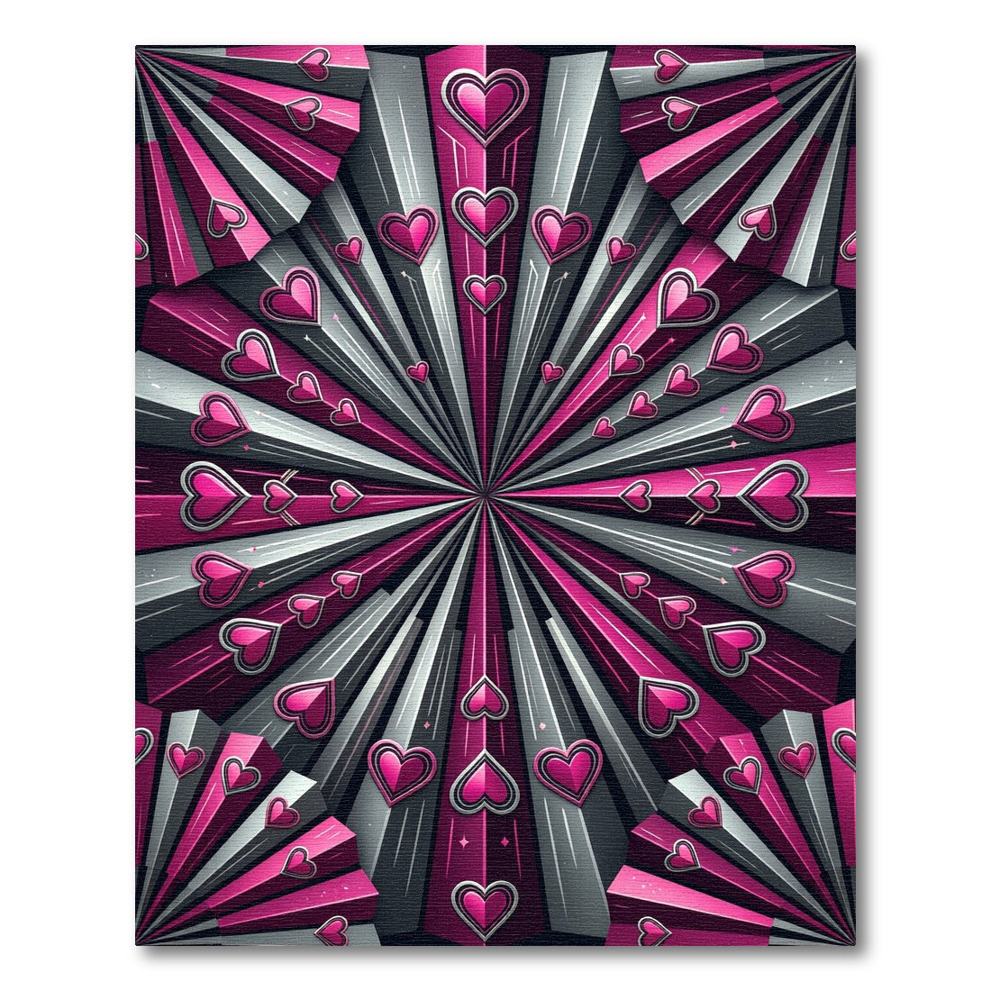 Pink And Gray Burst Heart Rug