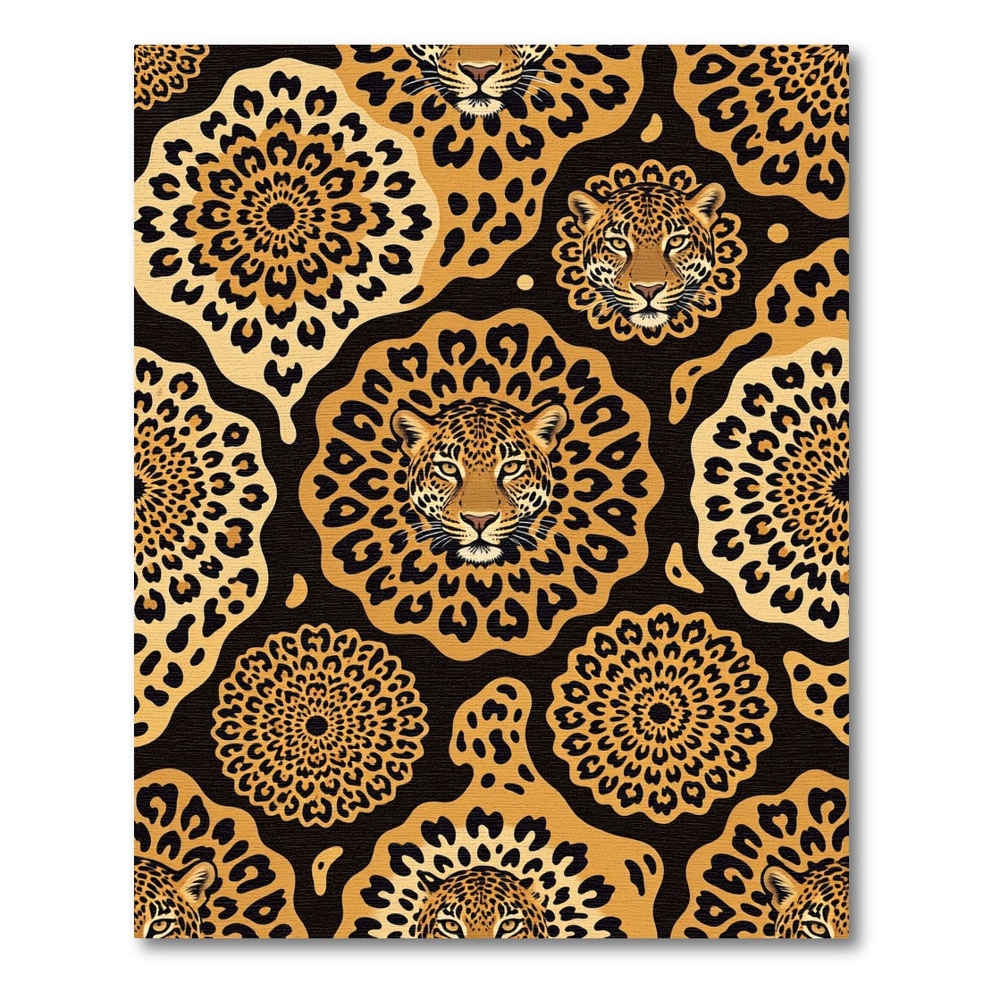 Jungle Leopard Face Gold Medallion Rug