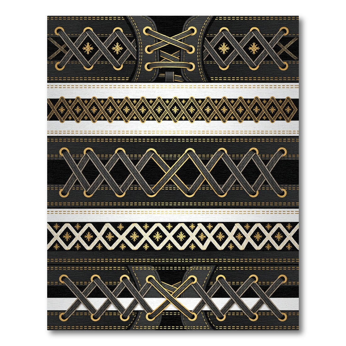 Black and Gold Corset Stripe Grid Rug