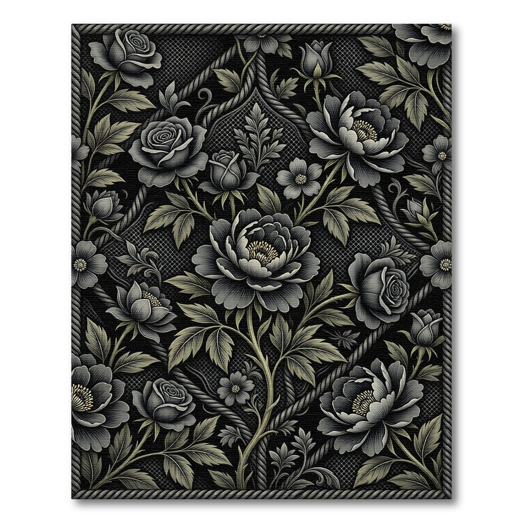 Dark Gray Floral Lace Vine Rug