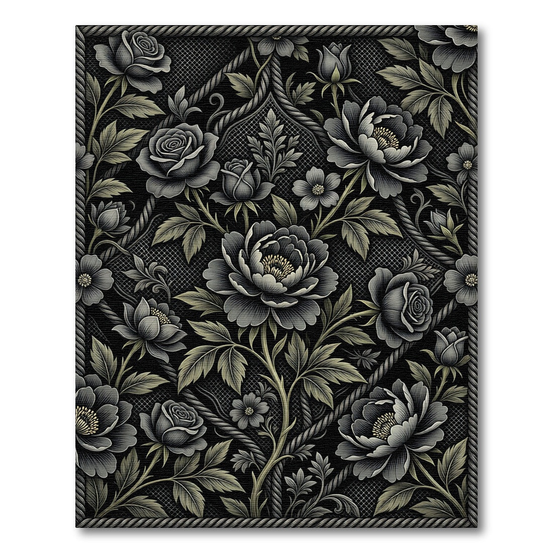 Dark Gray Floral Lace Vine Rug