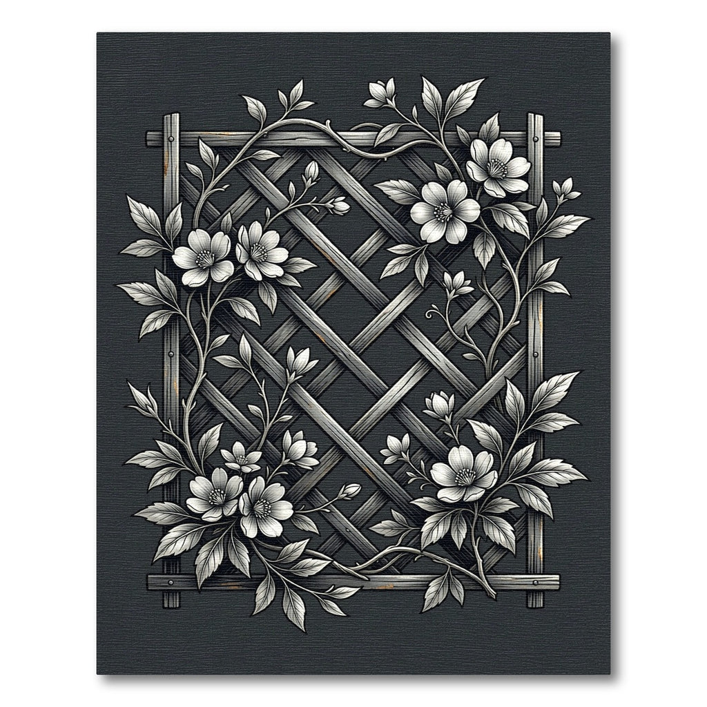 Monochromatic Floral Trellis Lattice Botanical Rug