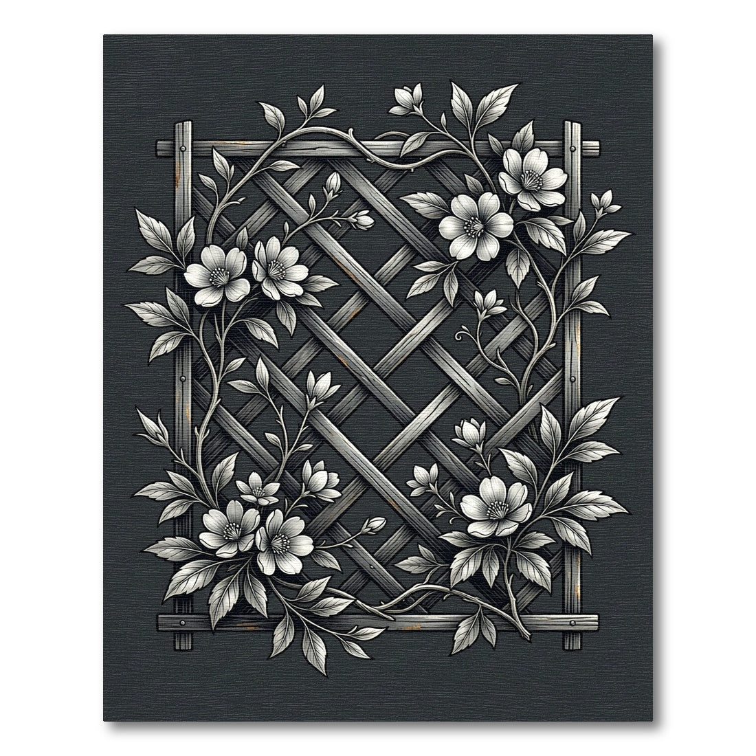 Monochromatic Floral Trellis Lattice Botanical Rug