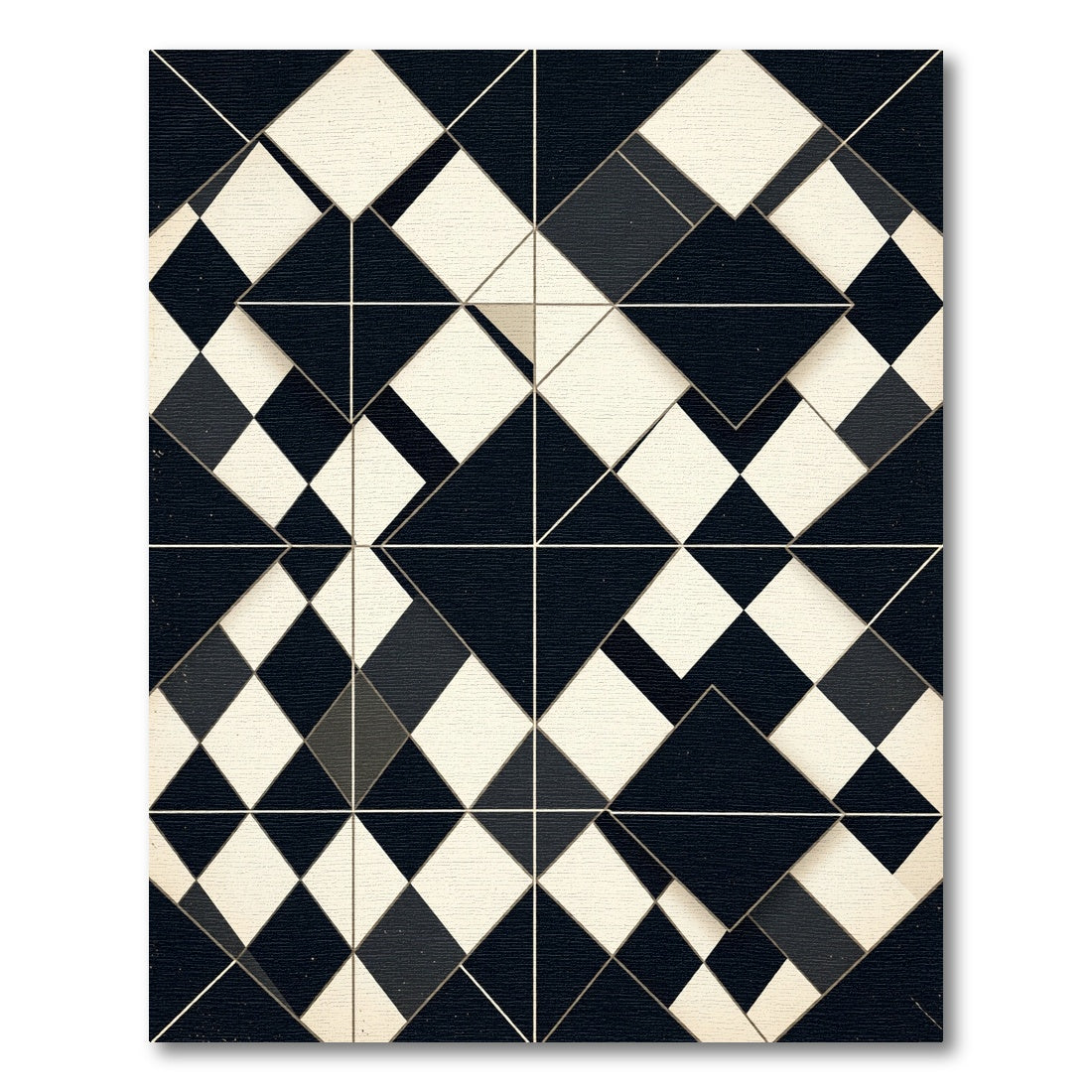 Monochromatic Geometric Diamond Collage Rug