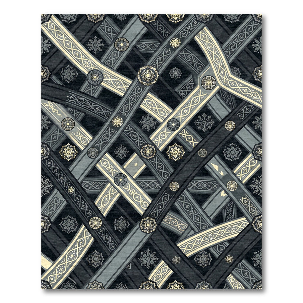Dark Gray Interwoven Floral Medallion Rug