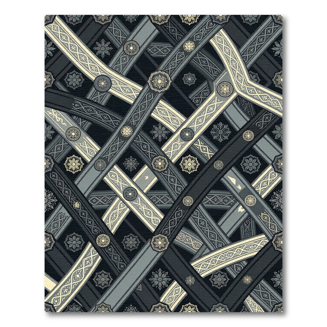 Dark Gray Interwoven Floral Medallion Rug