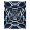 Modern Navy Metallic Geometric Hexagon Tunnel Rug