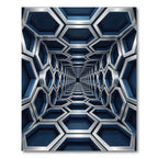 Modern Navy Metallic Geometric Hexagon Tunnel Rug