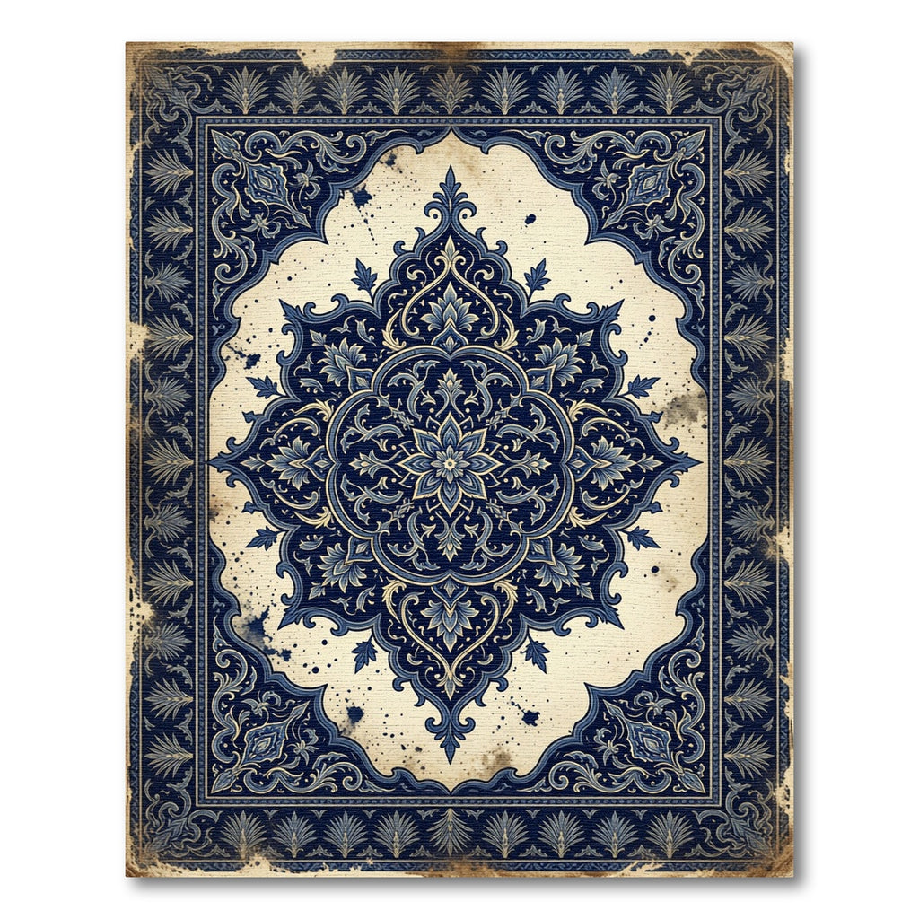 Deep Blue Vintage Floral Medallion Rug