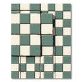 Distressed Sage and Cream Checkerboard Grid Rug