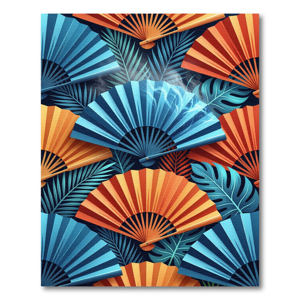 Vibrant Tropical Fan and Foliage Art Rug