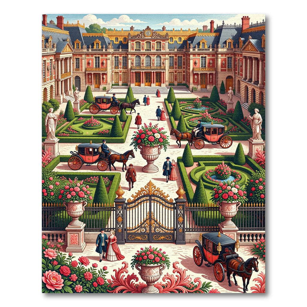 Baroque French Garden Chariot Scene Rug