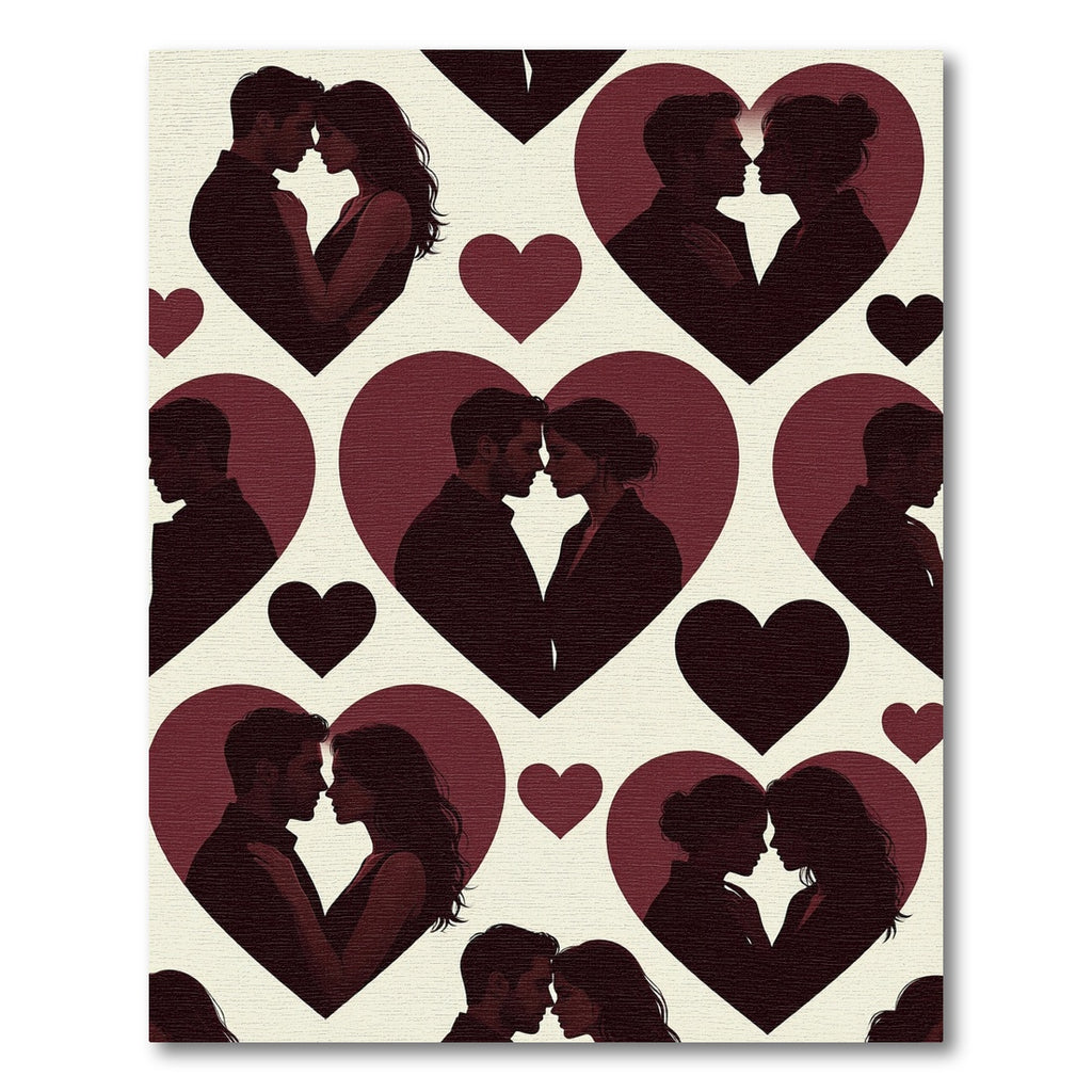 Romantic Silhouette Hearts Burgundy Cream Rug