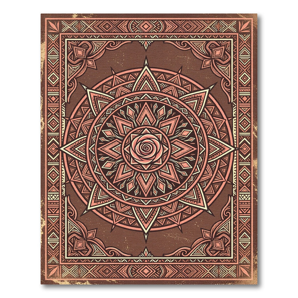 Vintage Bronze Rose Floral Mandala Rug