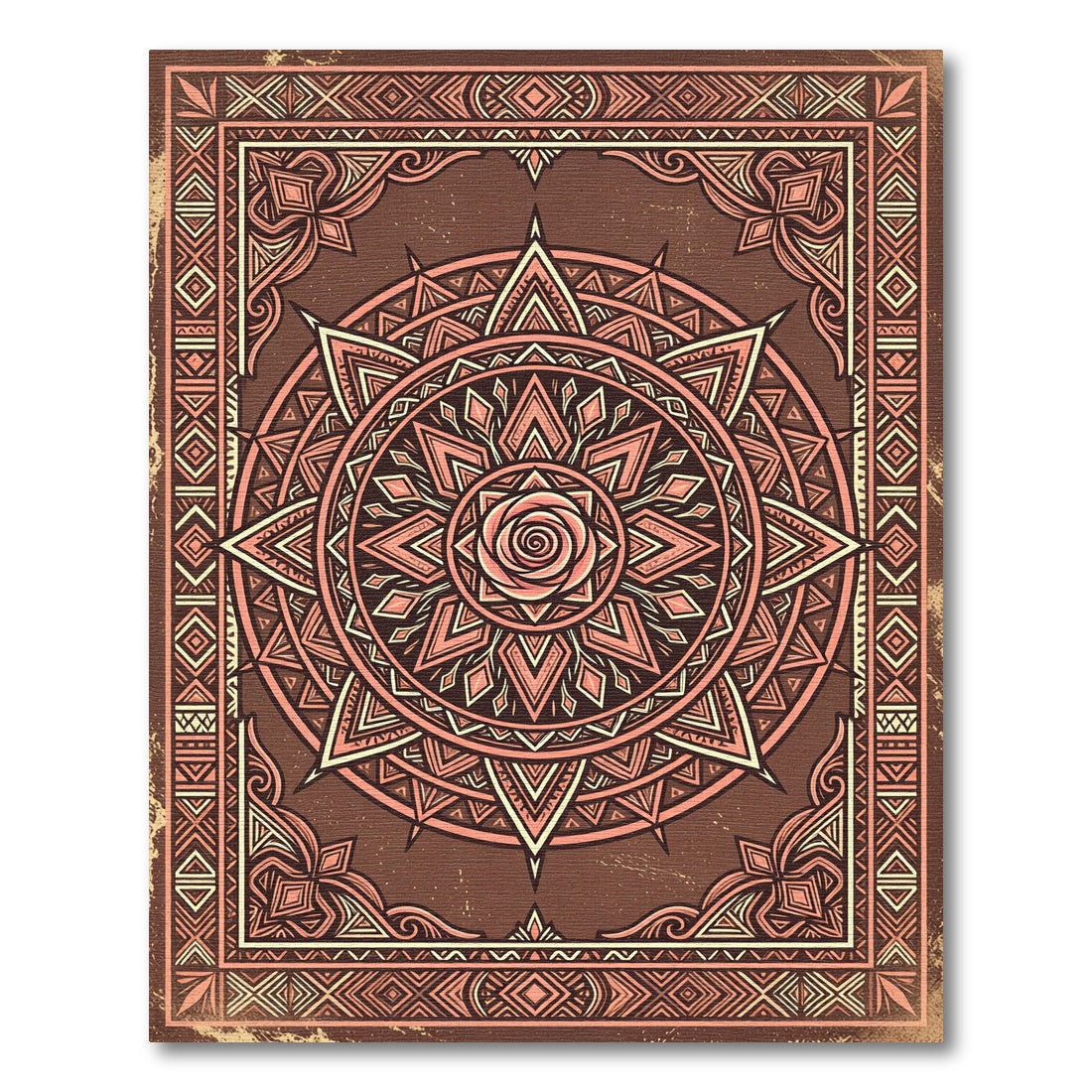 Vintage Bronze Rose Floral Mandala Rug