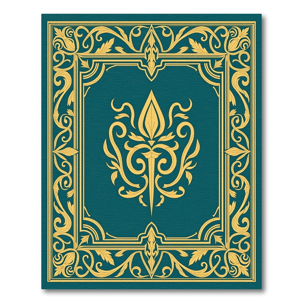 Regal Gold Floral Teal Frame Rug