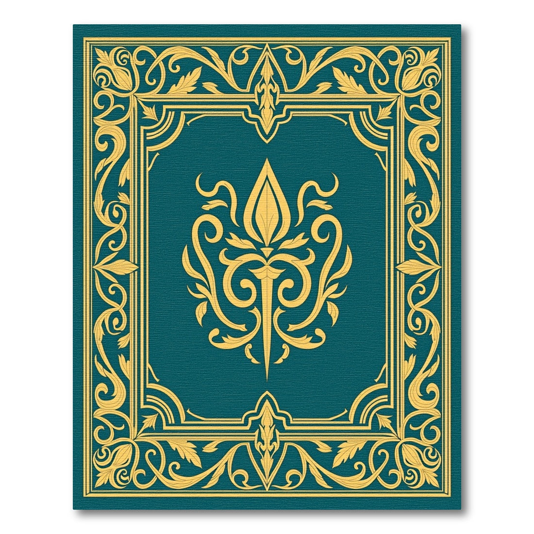Regal Gold Floral Teal Frame Rug