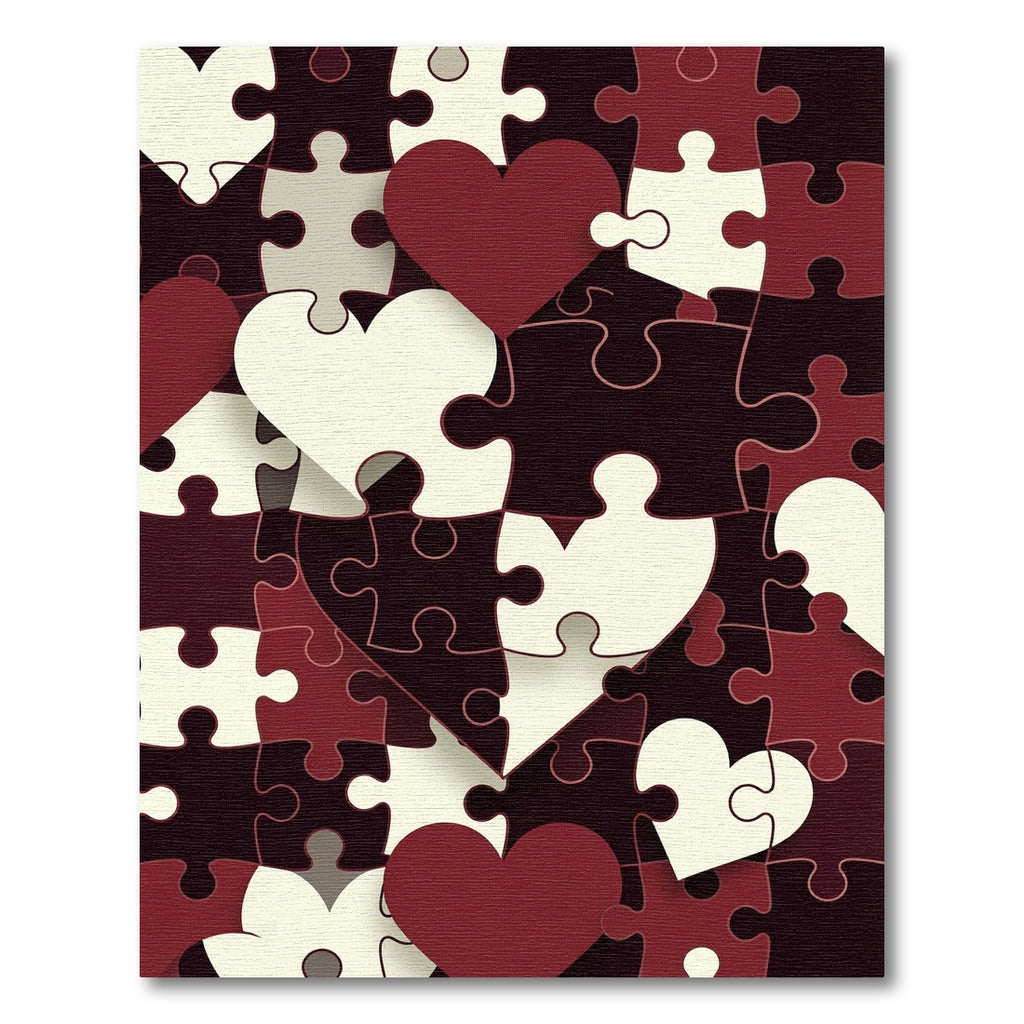 Deep Crimson Heart Puzzle Abstract Rug