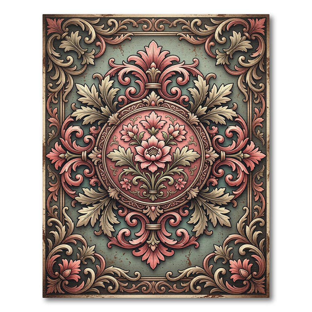 Earthy Pink Floral Filigree Medallion Rug
