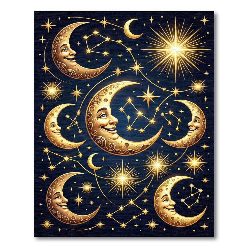 Celestial Golden Moon and Starry Sky Rug