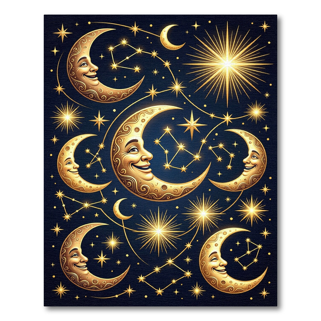 Celestial Golden Moon and Starry Sky Rug