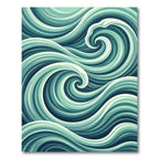 Contemporary Teal Swirling Ocean Wave Rug