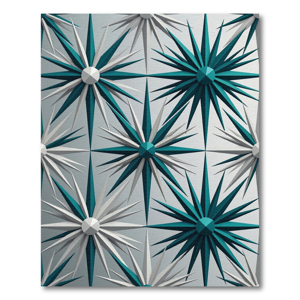 Aqua White Starburst Geometric Collage Rug