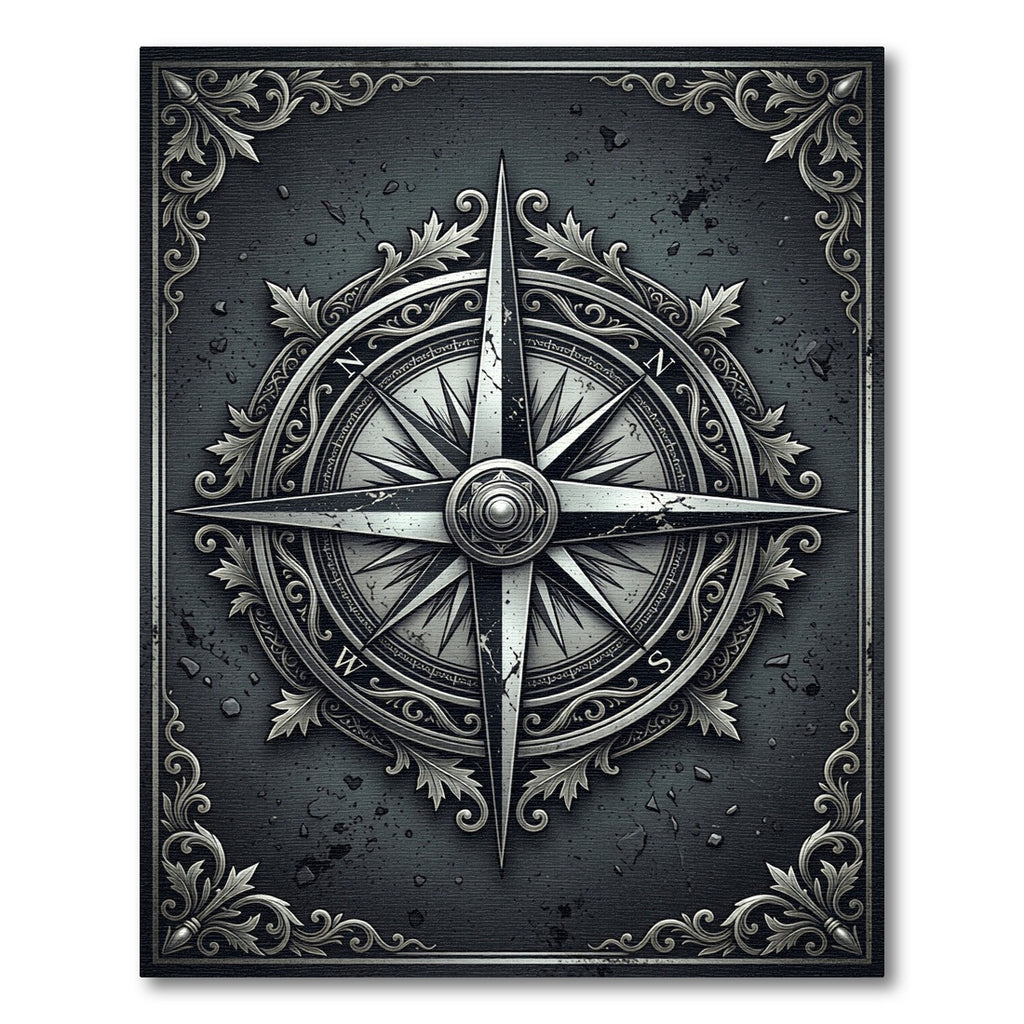 Vintage Silver Nautical Compass Medallion Rug