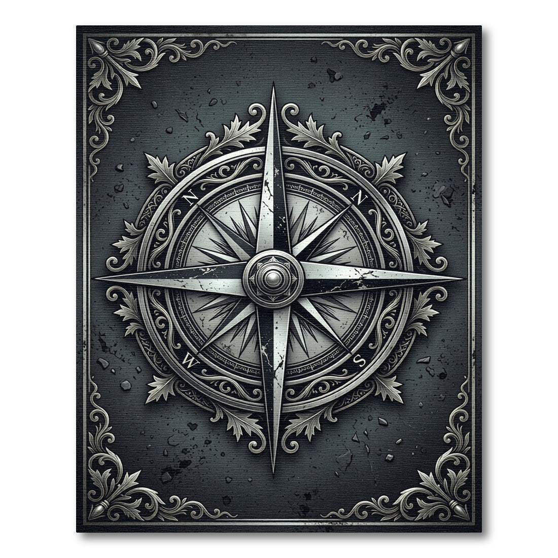 Vintage Silver Nautical Compass Medallion Rug