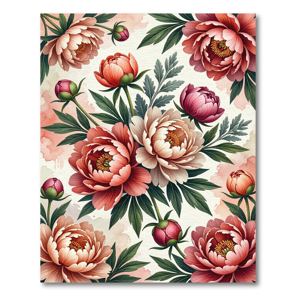 Coral Pink Peony Garden Ensemble Rug