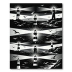 Monochromatic Coastal Lighthouse Graphic Art Rug
