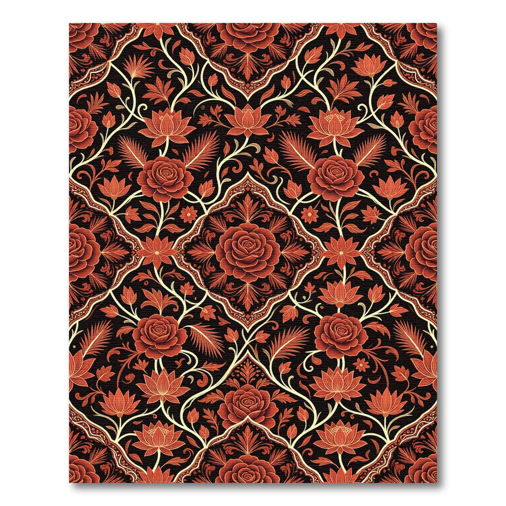 Rich Crimson Floral Vine Medallion Rug