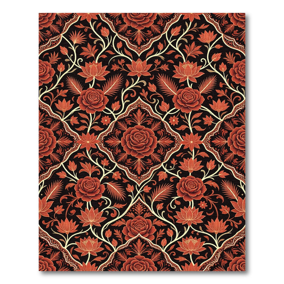 Rich Crimson Floral Vine Medallion Rug
