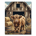 Rustic Highland Calf Farmyard Scene Rug